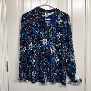 Nine West Blue Floral Long-Sleeve Blouse